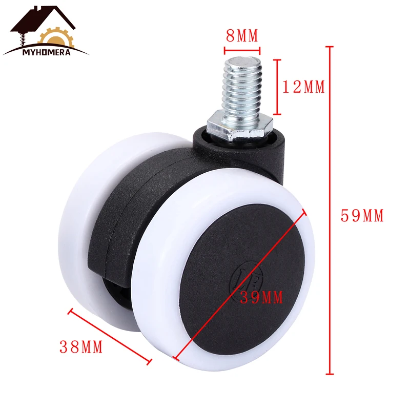 Screw without Brake Myhomera 1,5 дюймов Универсальный бесшумный ролик для стула M8 сверхмощный поворотный ролик Сменные мебельные колеса ролики резиновый тормоз - Цвет: Screw without Brake