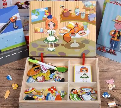 MamimamiHome/Детская деревянная игрушка, объемная магнитная головоломка, деревянная доска для раннего обучения рисованию, развивающие игрушки Монтессори, головоломка - Цвет: kitchen