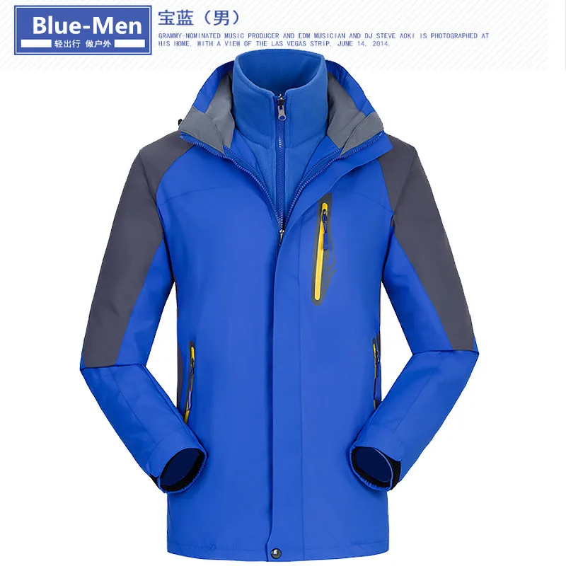 Blue for men 30p 3-в-1 loversoutwear Для мужчин Зимняя куртка с капюшоном, защищающая от ветра, Водонепроницаемый флис внутренний бак Термальность Для женщин плащ куртка-ветровка - Цвет: Blue for men