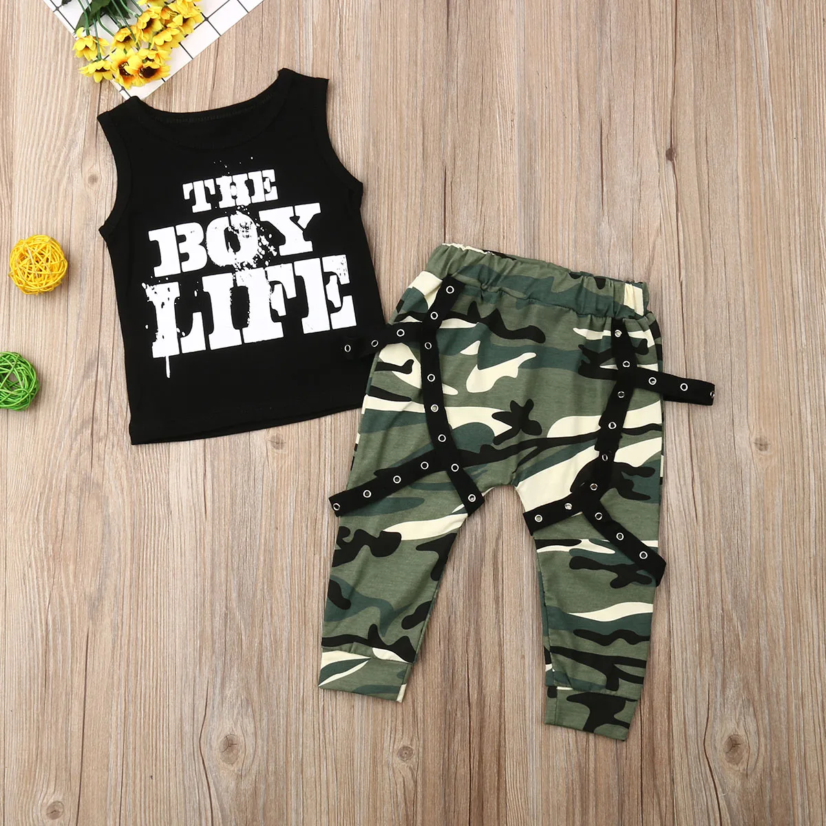 0-3Y Fashion Baby Boy Clothes Sets Tops Vest Camo Pant Trouser Toddler Casual Outfit Set |