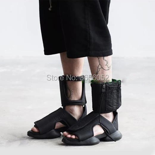 Qianruiti Fashion Runway Shoes Man Thick Rubber Flats Black Botas Hombre Open Toe Hollow Out Sabdals Platform Summer Boots Men | Обувь