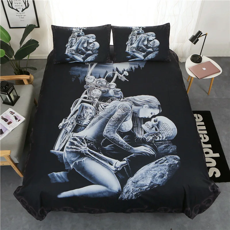black skull bedding set queen king size 3d Couple kissing skull printed duvet Cover With Pillowcases Bed bedline