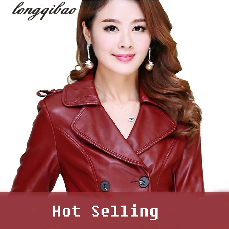 Женская кожаная ветровка TB71 Длинная большого размера на весну и осень|leather