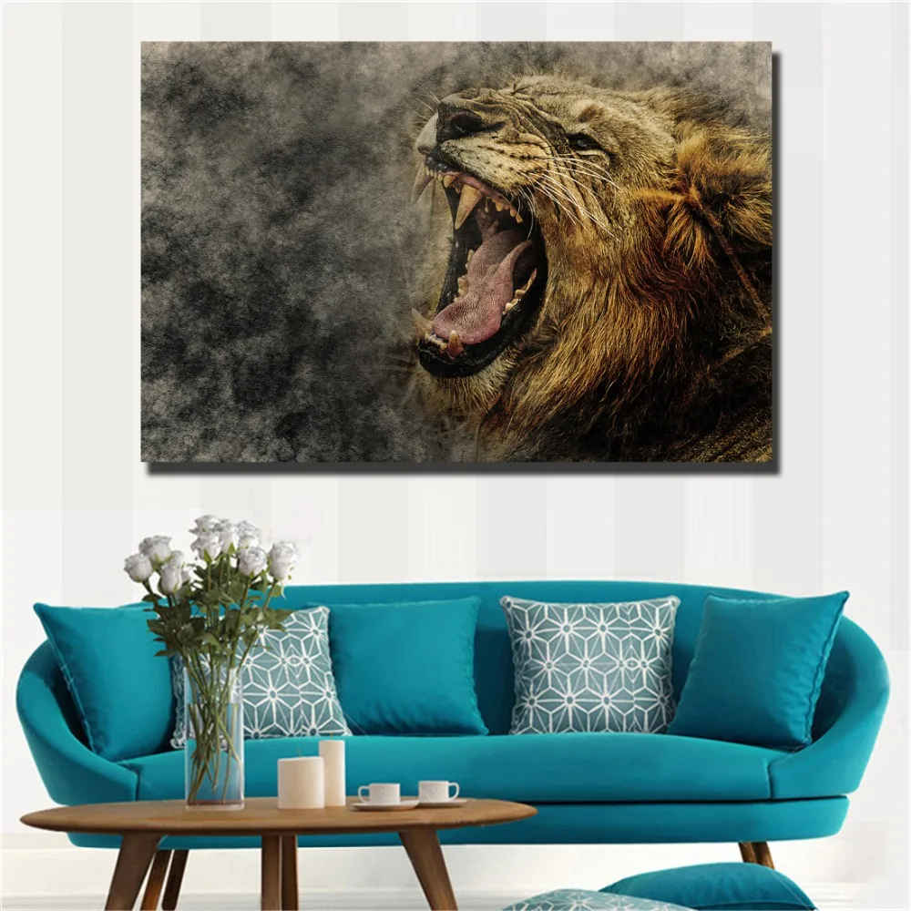 picture canvas painting HD Animal Wall Art Lion Canvas Painting Poster Home Decoration Black white Pictures For Living Room | Дом и сад