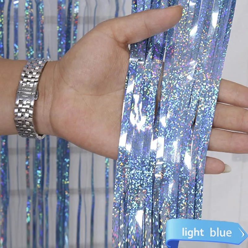 light blue 2/3/4 м розовое золото с блестками для свадебной фотографии Шторы обновления Фольга бахрома Шторы мишура День рождения фон декорации реквизит - Цвет: light blue