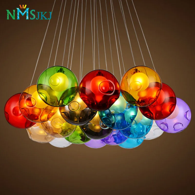 Современные красочные стеклянные Хрустальные подвесные светильники для