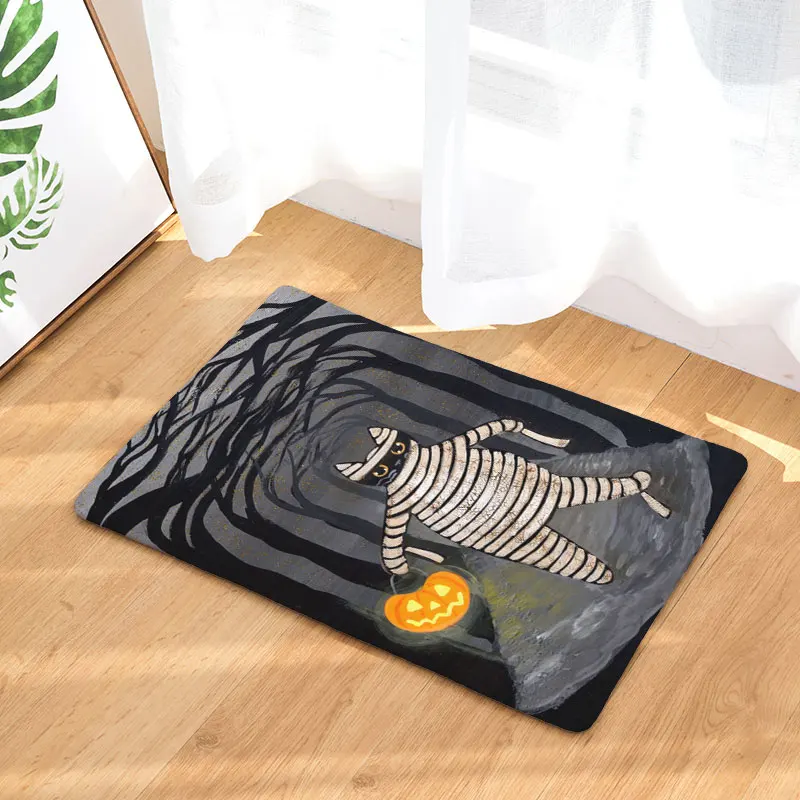 Monily Противоскользящий водонепроницаемый коврик Хэллоуин милый кот череп