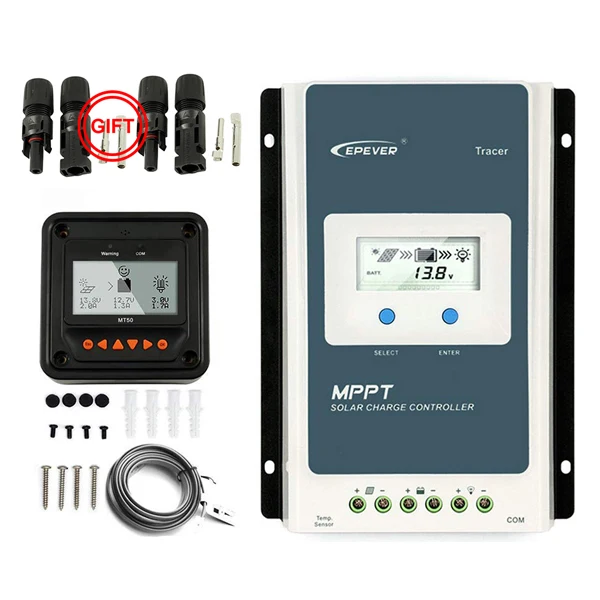 EPever Tracer 10A 20A 30A MPPT солнечный регулятор заряда 12 в 24 в ЖК-контроллер 100 в PV отрицательный Заземленный с дистанционным измерителем MT50 - Цвет: 3210AN with MT50