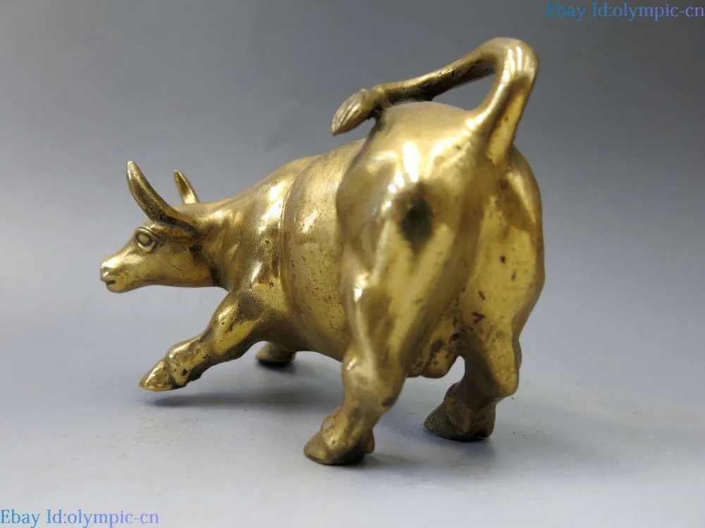 Китайская латунная Скульптура Быка резная тонкая медь фэн-шуй статуя