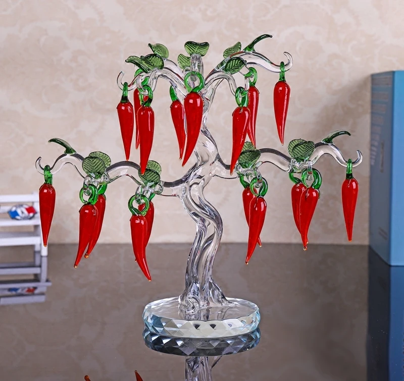 Creative crystal red pepper tree living room wine cabinet decoration Feng Shui gifts lucky crafts ornaments fire | Дом и сад