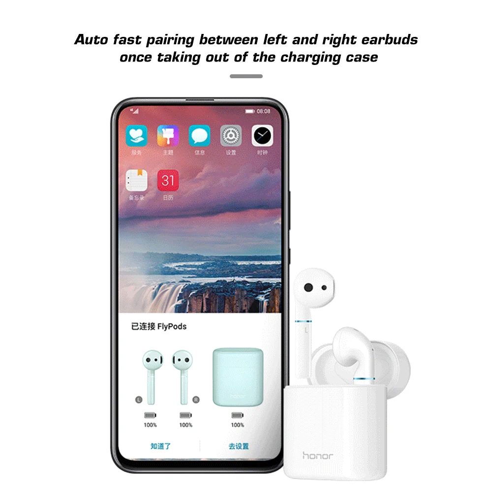 Huawei Honor Flypods беспроводные Bluetooth наушники Hi-Fi наушники аудио водонепроницаемый IP54 управление беспроводным зарядным устройством с микрофоном