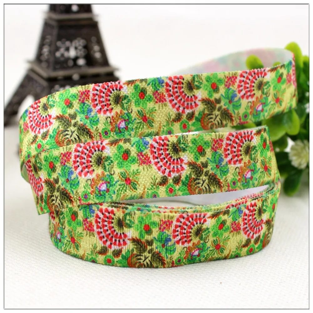 

1571465 , width 16MM , Fold Over Elastic Ribbon Printed with flower, DIY handmade accessories, packaging decorative ribbon