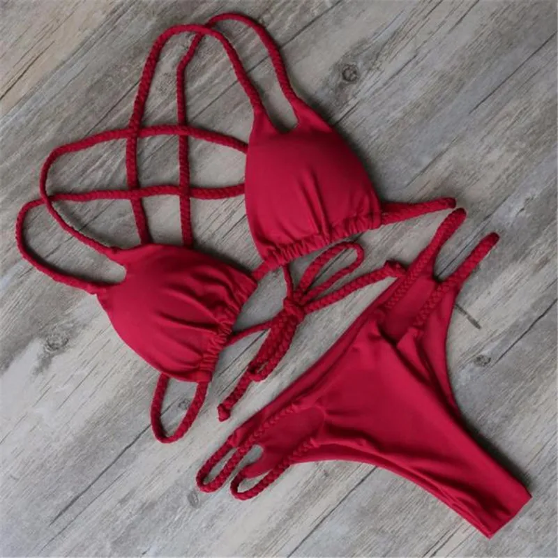 snowshine3 YLSW Sexy pure red bikini swimsuit beach | Женская одежда