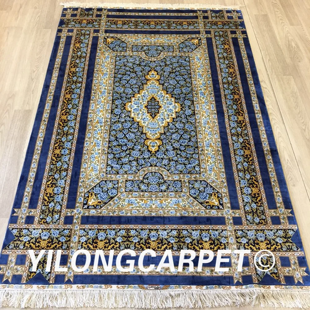 4 'x 6' синяя Роза новый дизайн распродажа шелковый ковер ручной работы