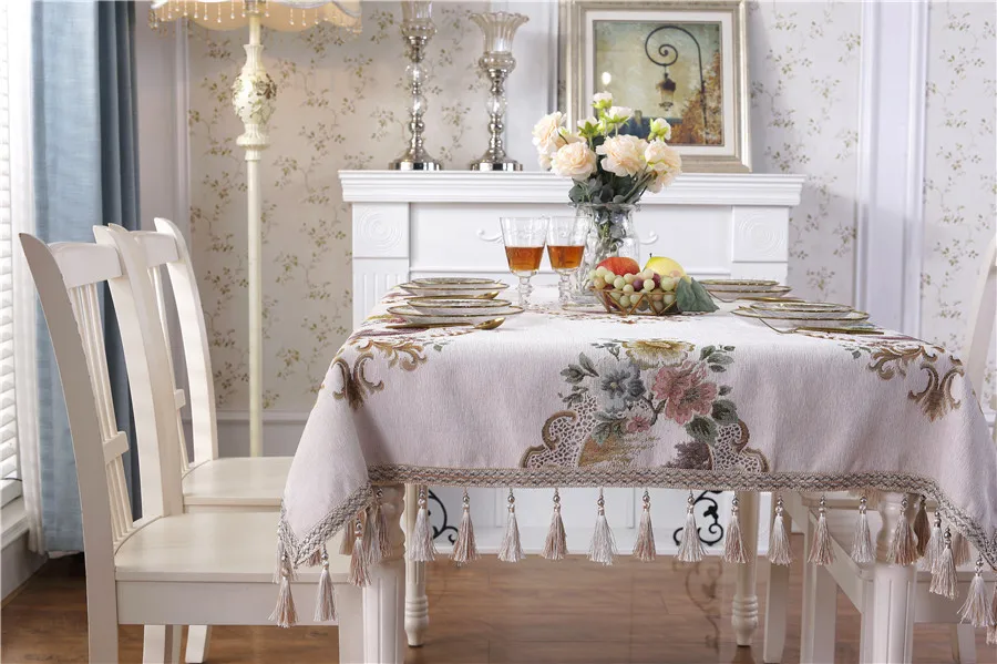 Роскошная жаккардовая скатерть с вышивкой в стиле ретро однотонная кисточками