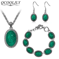qcooljl 3pcsset vintage fashion jewelry set antique oval necklace bracelet earrings pendant jewelry wedding for woman brincos