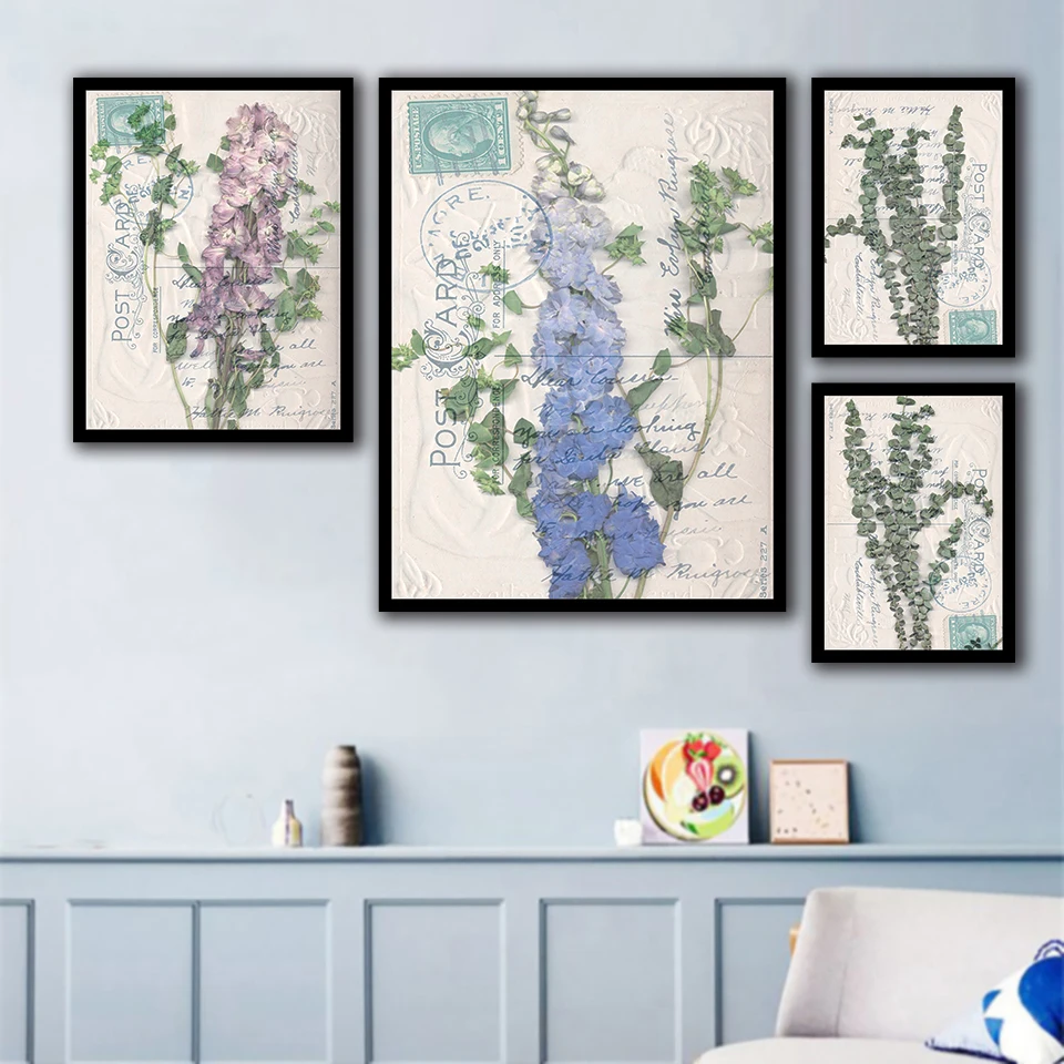 Фиолетовые цветы и картина с изображением растений принцессы Wall Art Nordic плакат
