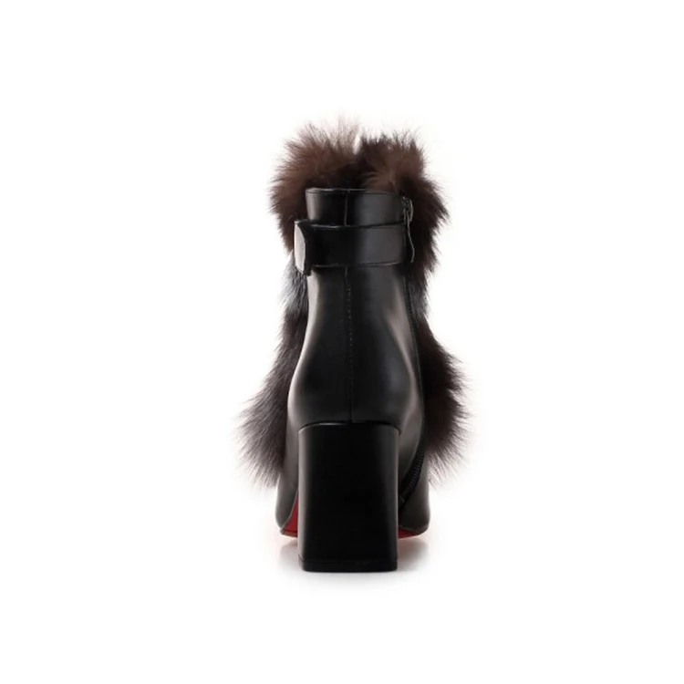MLJUESE/женские ботильоны из коровьей кожи на молнии с лисьим мехом квадратным