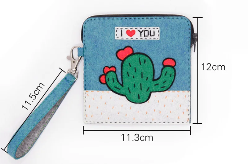 Sewing Art Cactus Pattern Girls Coin Purse DIY Small Dime Bags Japanese Cute Style Womens Wallets Felt DIY Craft Package images - 6