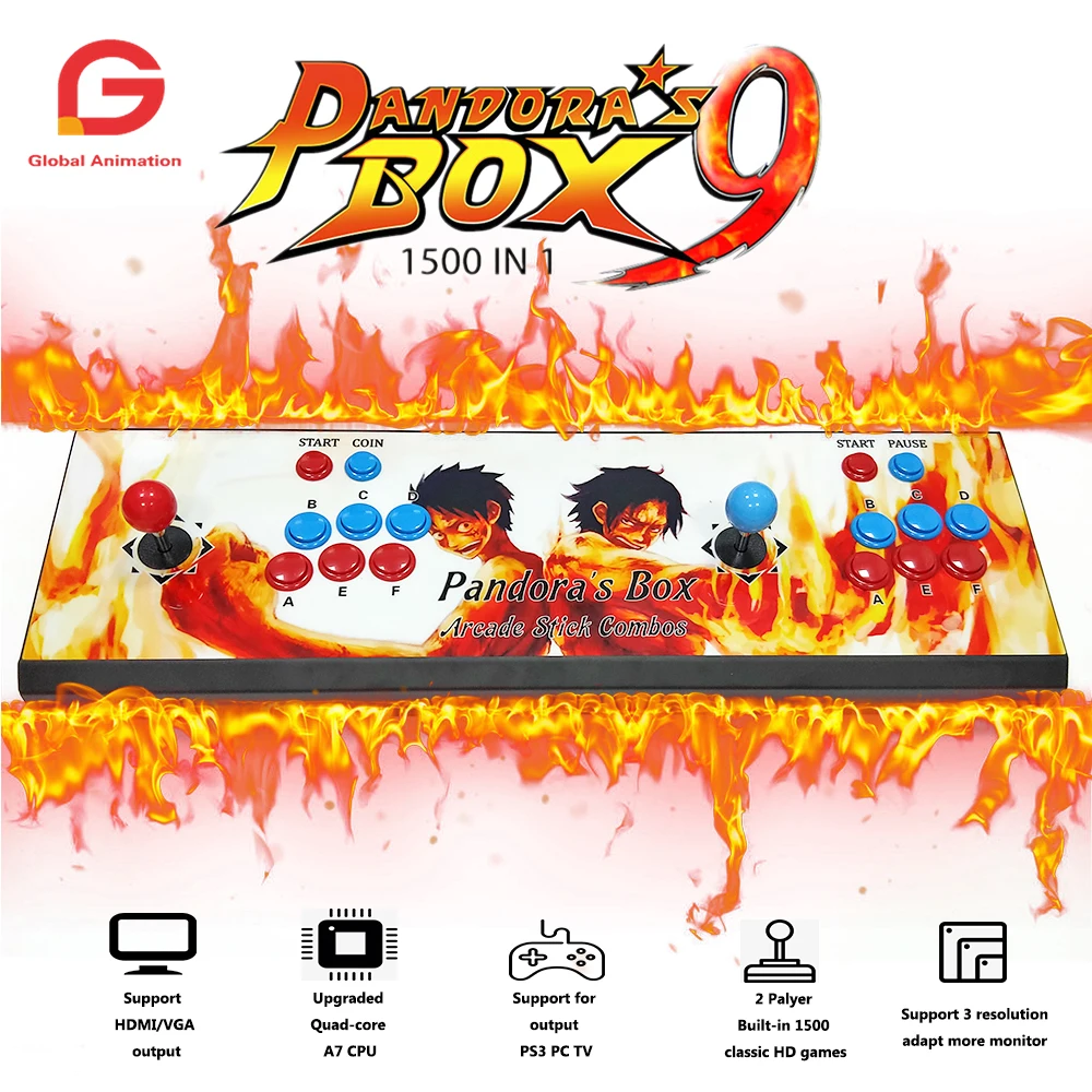 Pandora Box 9 1500 В 1 аркадная игра железная Консоль 2 игрока палка контроллер консоль