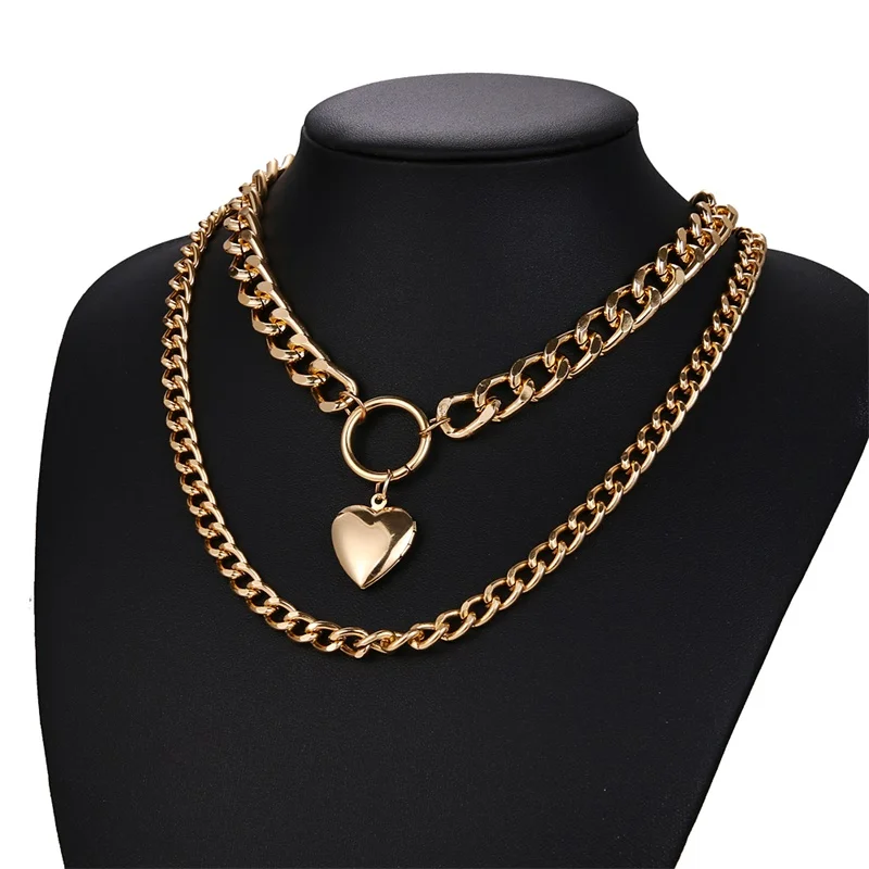 В форме сердца креативное Ретро колье с подвеской дамы преувеличены двухслойная простая цепочка, короткое ожерелье панк пара подарок - Окраска металла: ZL0000343-1