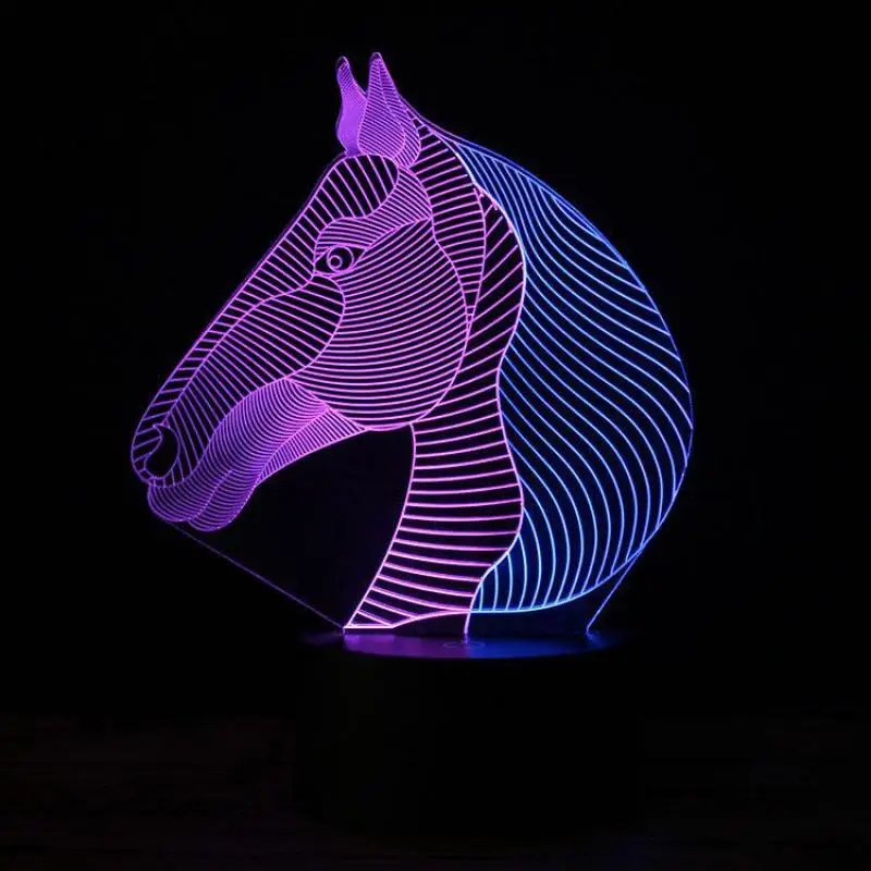 Разноцветные разноцветные светодиодные лампы RGB в виде лошадей новинка 3D
