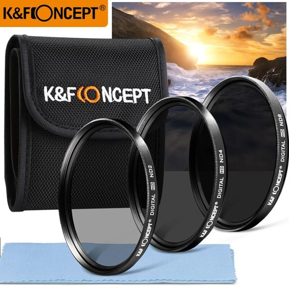 K & F CONCEPT набор фильтров для объектива нейтральной плотности 52/55/58/62/67/72/77 мм ND2 + ND4 ND8