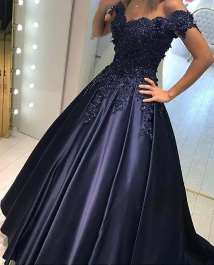

Royal Blue Vestido de festa Off The Shoulder Lace A line Prom Dress abendkleider Modern Evening Party Dress