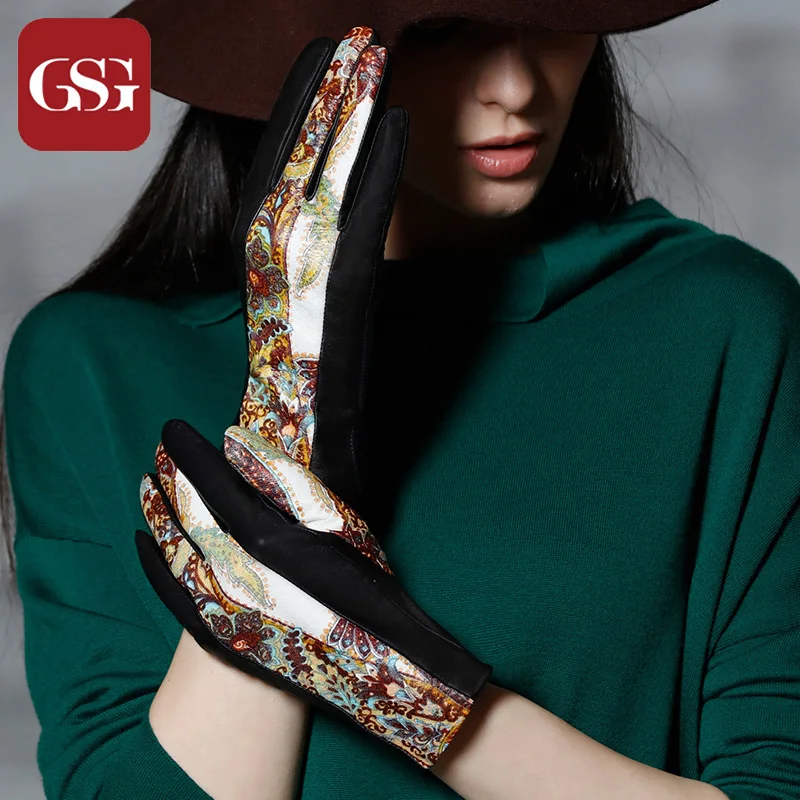 GSG Новые перчатки с сенсорным экраном женские винтажные принтом из натуральной