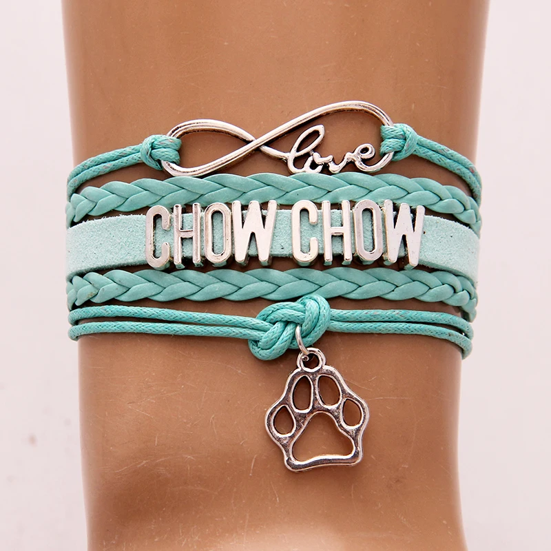 (10 шт./лот) Браслеты Infinity Love CHOW подвеска собачья лапа кожаный браслет с веревкой