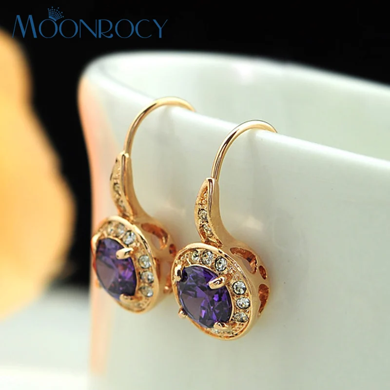 Серьги MOONROCY с фиолетовыми кристаллами желтое кольцо из кубического циркония опт