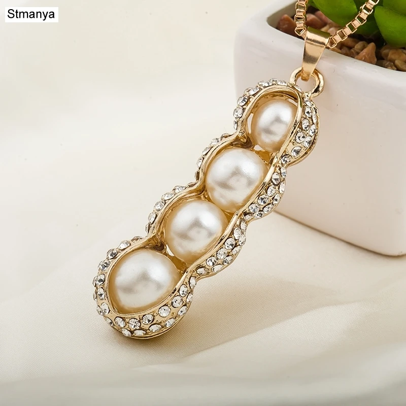 

Hot New Pearl peanut necklace Women hot Fashion Cute pea pendant Necklace good Party Gift Jewelry N1101