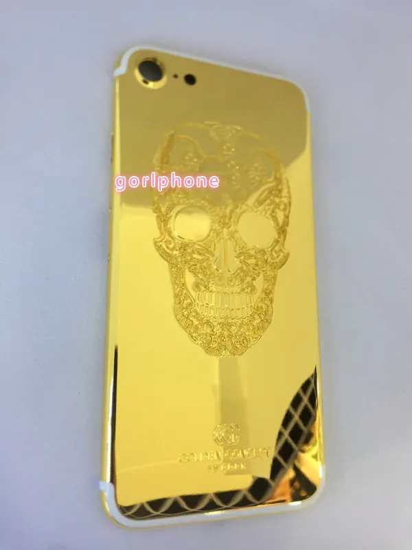 Хорошее качество замена роскошные Шасси Корпус для iphone 7 задняя крышка 24 к Зеркало Золотой Череп батарея двери горячая распродажа