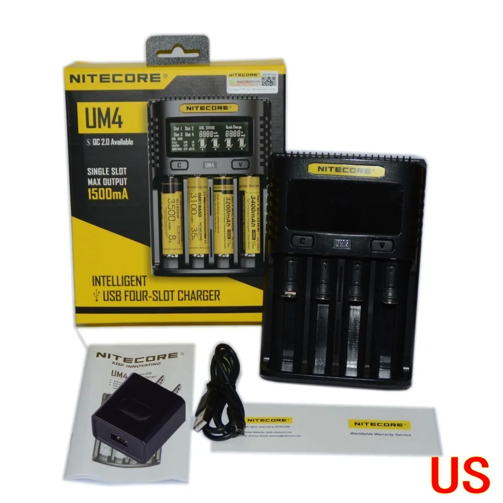 UM4 add USB power NITECOR UM4 UM2 C4 VC4 LCD Смарт зарядное устройство для Li-ion/IMR/INR/ICR/LiFePO4 18650 14500 26650 AA 3,7 1,2 V 1,5 V батареи D4 - Цвет: UM4 add USB power