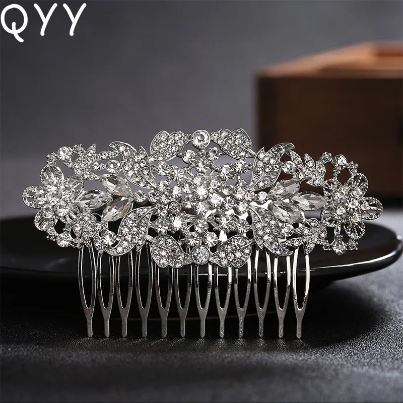 

QYY Classic Wedding Hair Accessories Crystal Flowers Hair Pins for Bride Rhinestone Bridal Hair Jewelry Headpieces