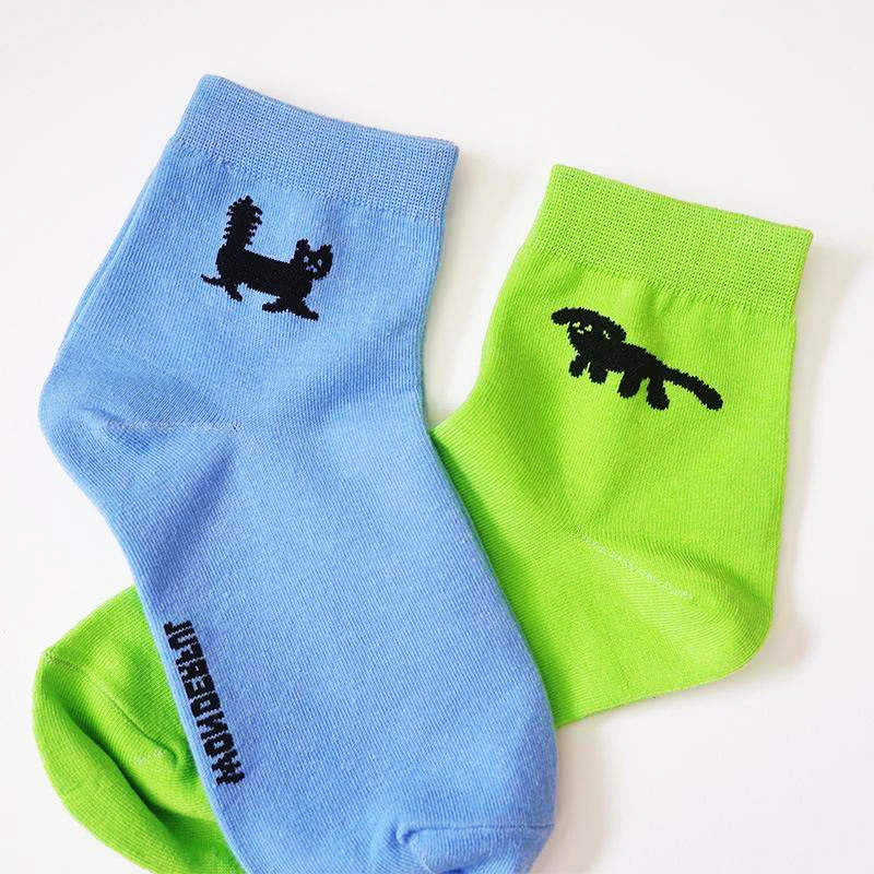 Summer New Design Women Short Socks Cartoon Yellow Green Purple Blue Sock Cotton 5 Pairs A Lot