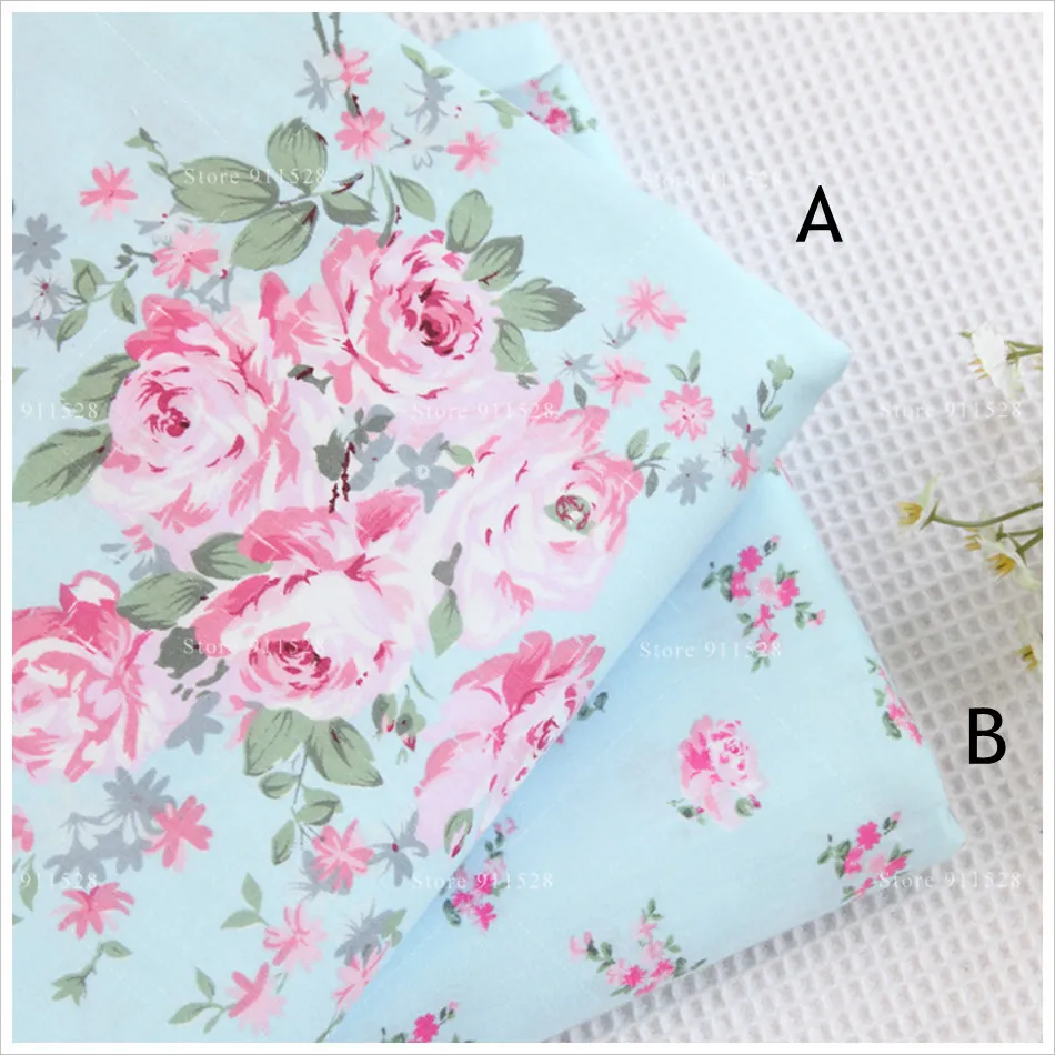 Потертый шик 100% хлопок розовый Виктория розы в светло голубой печатных AB ткань