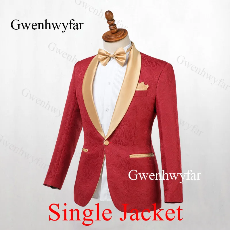 red jacket Gwenhwyfar мужской темно-синий костюм жаккард золотой нагрудный жених смокинг для вечеринки Выпускной мужской свадебный костюм(куртка+ брюки - Цвет: red jacket