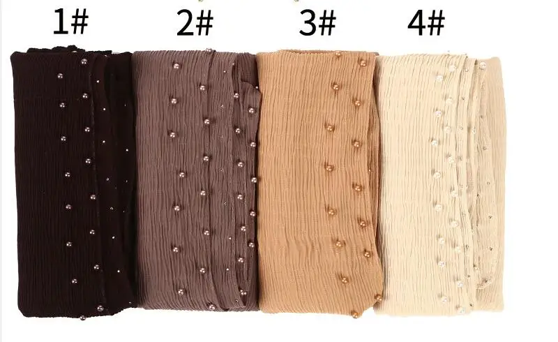 W1 Big size pearl bubble chiffon scarf plain wrinkle soft crumple shawls hijab spring muslim color scarves/scarf 180*70cm | Аксессуары