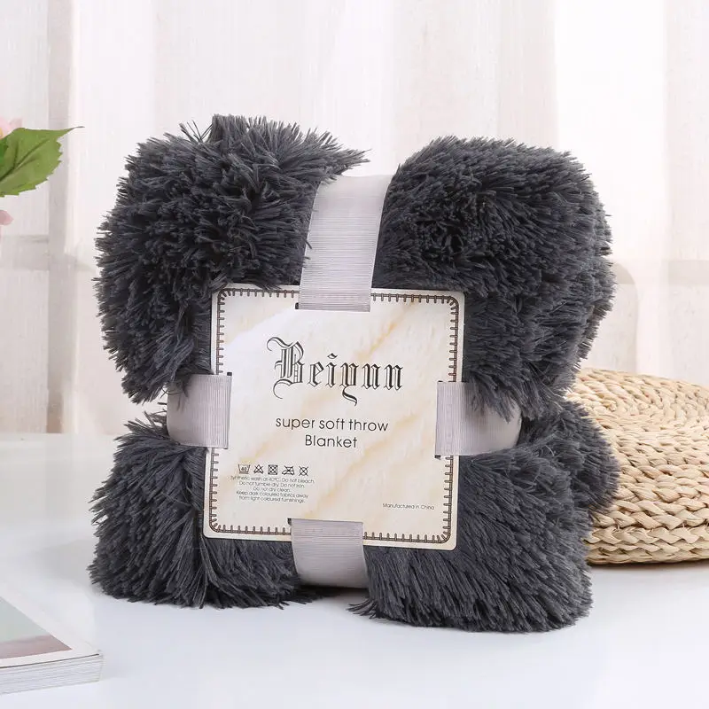 dark gray Мягкое длинное зимнее шерстяное одеяло из искусственного меха, белое флисовое покрывало для кровати, покрывало для дивана, пушистое покрывало для пары, розовое покрывало - Цвет: dark gray