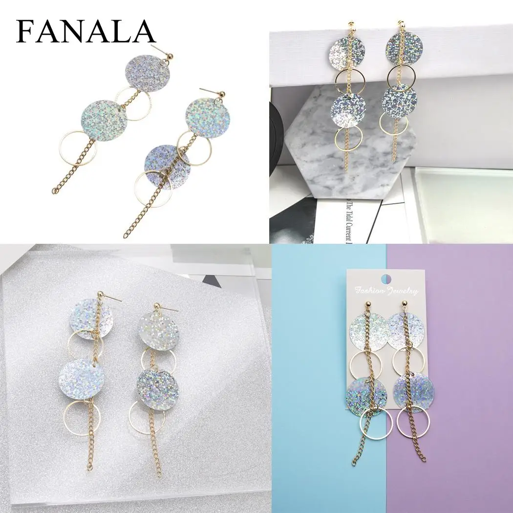 Rounds Shiny Women Round Disc Sequins Circle Asymmetrical Dangle Hook Earrings | Украшения и аксессуары