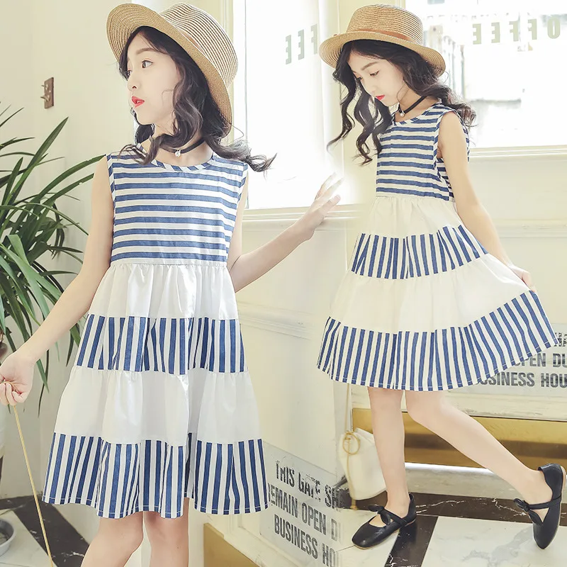 2019 new summer baby girls clothes kids cotton striped vest dress fashion teenage girl princess party dresses for 4 6 8 10 12 yr | Детская