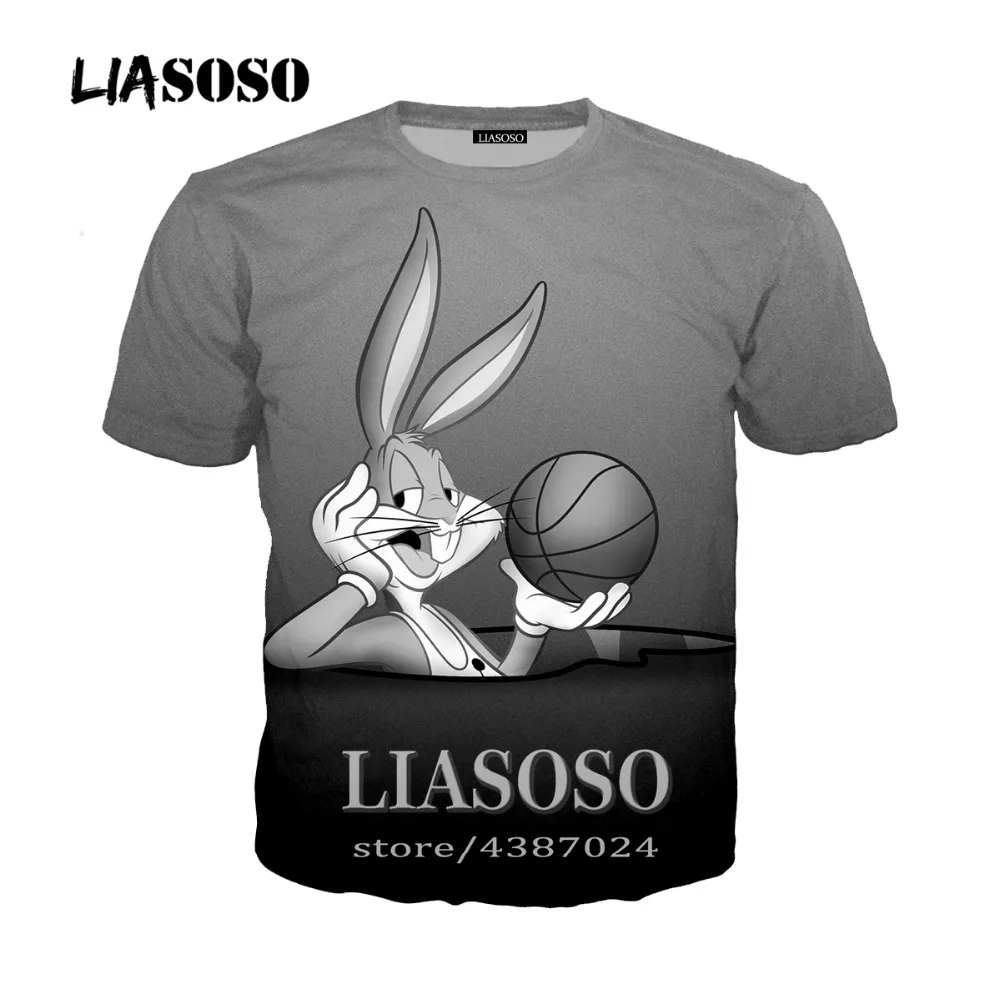 LIASOSO, новинка, Harajuku стиль, футболки для мужчин и женщин, повседневные, Мультяшные, аниме, Looney ttes Bugs Bunny, 3D принт, футболка, Топы, брендовая одежда, A073