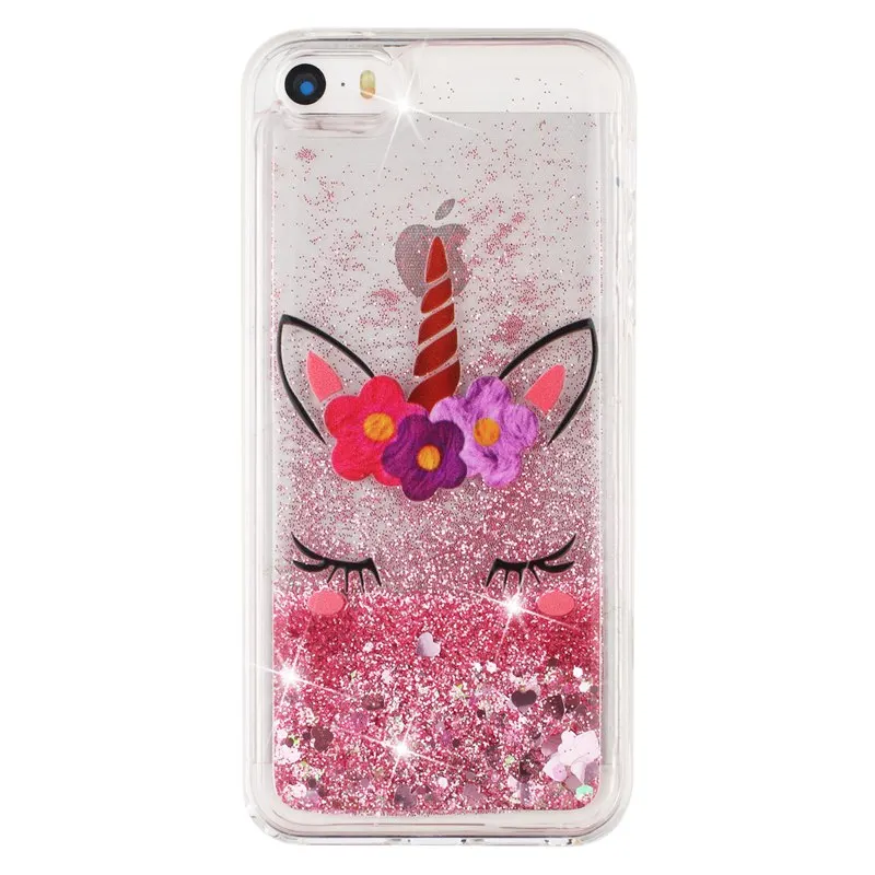 Case For iPhone 5 5s SE Protective Shell Glitter Shine Quicksand Flowing Liquid Unicorn Pattern Shockproof Back Cover Soft TPU |