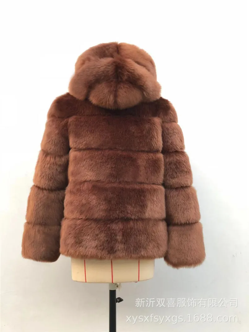 Модное меховое пальто с капюшоном размера плюс средней длины Женское пальто из искусственного меха черное синее серое плотное и теплое зимнее пальто с длинными рукавами