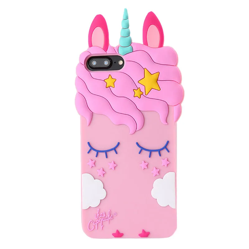 

Coque For iPhone 8 7 Plus Case Cute 3D Cartoon Pink Unicorn Soft Silicone Back Cover For iPhone 5S SE2016 6 6S Plus X Phone Case