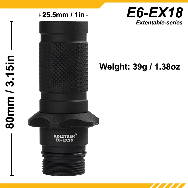 KDLITKER E6/E6 комплект фонарик оболочки/E6-EX18 18650 удлинитель-черный