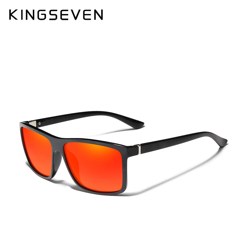 Black red KINGSEVEN, мужские очки TR90, поляризационные линзы, солнцезащитные очки, зеркальные квадратные очки, очки, аксессуары для мужчин и женщин, солнцезащитные очки Gafas - Цвет линз: Black red