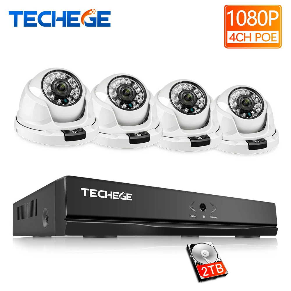 Techege h.265 4CH NVR 1080 P видеокамера POE CCTV Системы комплект 2MP IP Камера безопасности дома