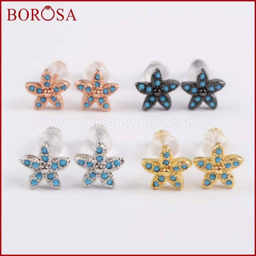 BOROSA новая коллекция Druzy серьги гвоздики для девочек смешанные цвета CZ микро